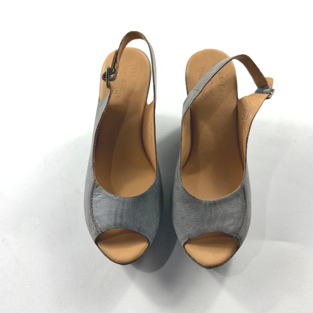 Kork-Ease Sharon Navy Leather Slingback Wedge Sandals Peep Toe K4193 Women 10